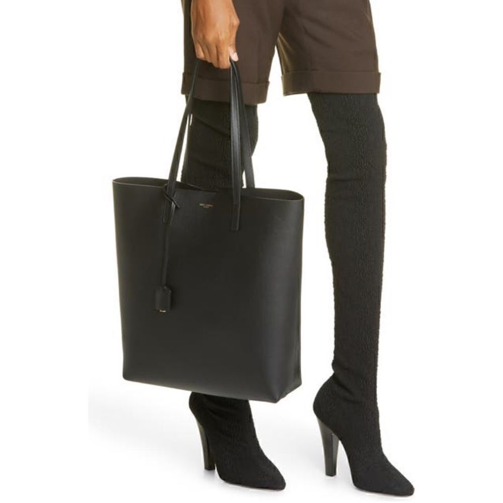 SAINT LAURENT North/South Leather Shopping Bag Tote w/ pouch - Picture 3 of 16